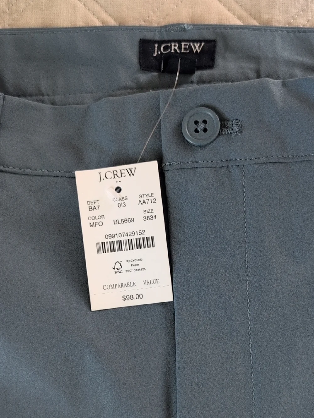 J. Crew Factory 38x34 XL Slim Fit Tech Chino Pants Pewter Gray NWT Classic Work